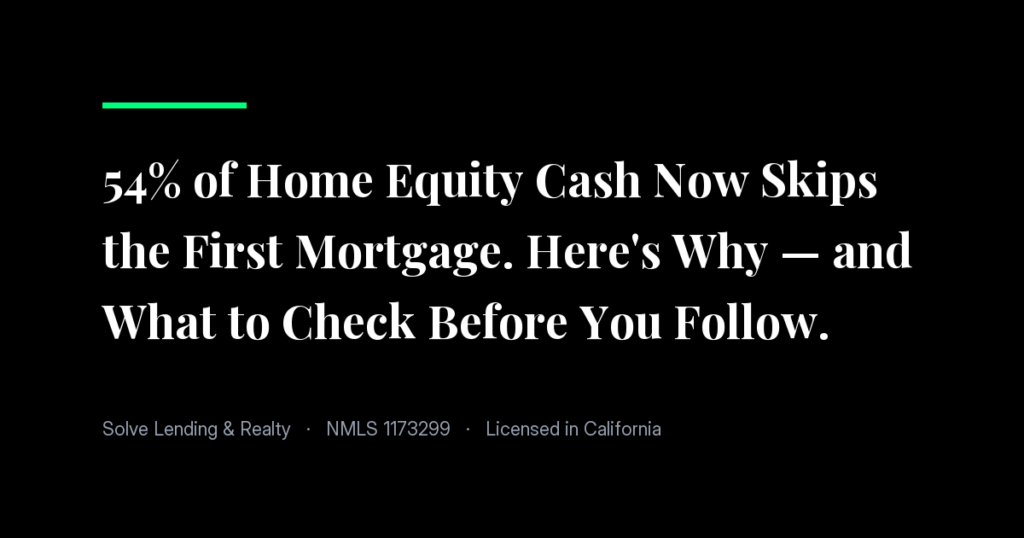 54% of Home Equity Cash Now Skips the First Mortgage. Here's Why — and What to Check Before You Follow.